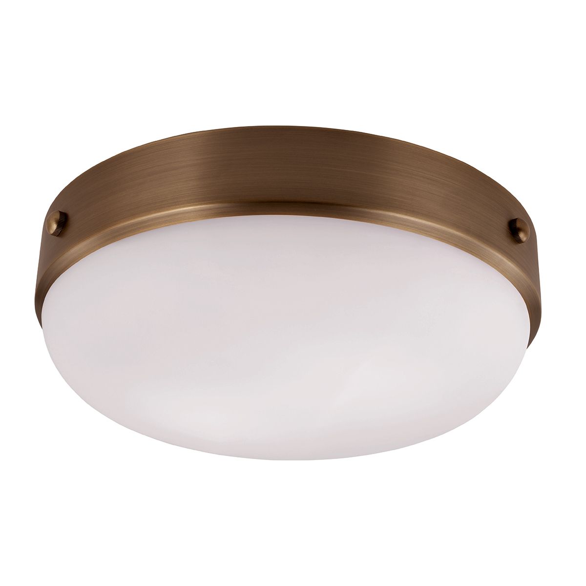 Brushed Brass Flush Ceiling Light with Opal Glass Shade