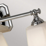 Sleek Polished Chrome Vanity Wall Light with Etched Glass Shades