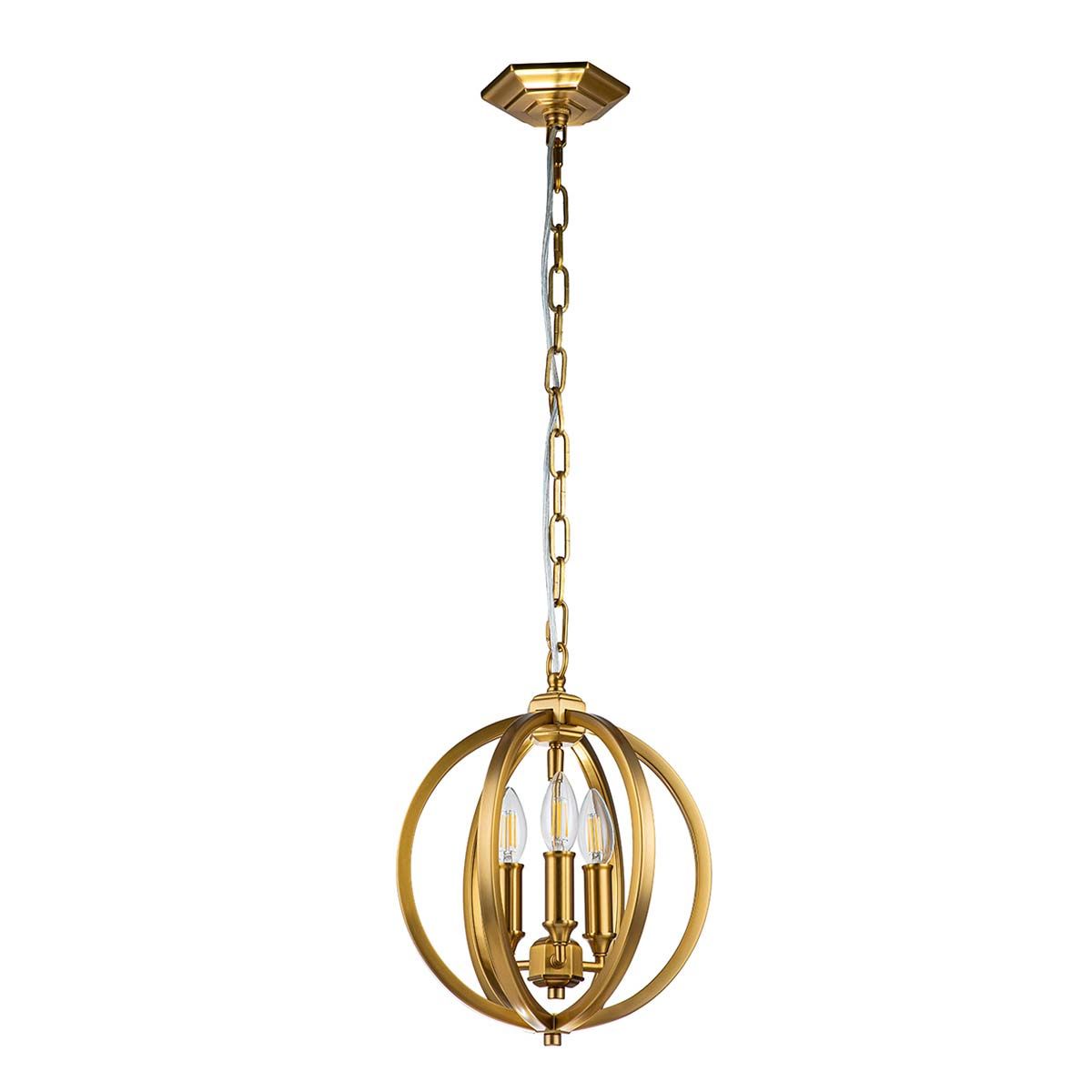 Burnished Brass Triple Light Orb Pendant