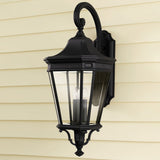 Elegant Matt Black Triple-Bulb Wall Lantern with Clear Glass Panels