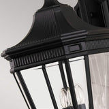 Elegant Matt Black Triple-Bulb Wall Lantern with Clear Glass Panels