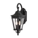 Elegantly Crafted Black Double-Bulb Wall Lantern with Clear Beveled Glass
