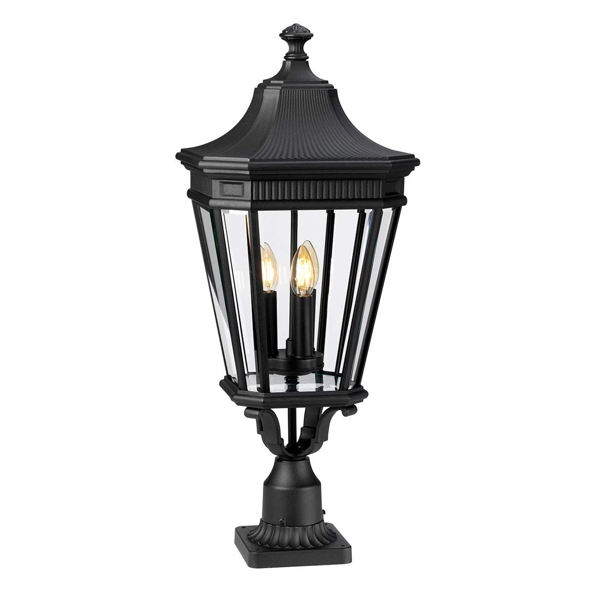 Victorian Elegance: Black Lantern with Ornate Pillar Base