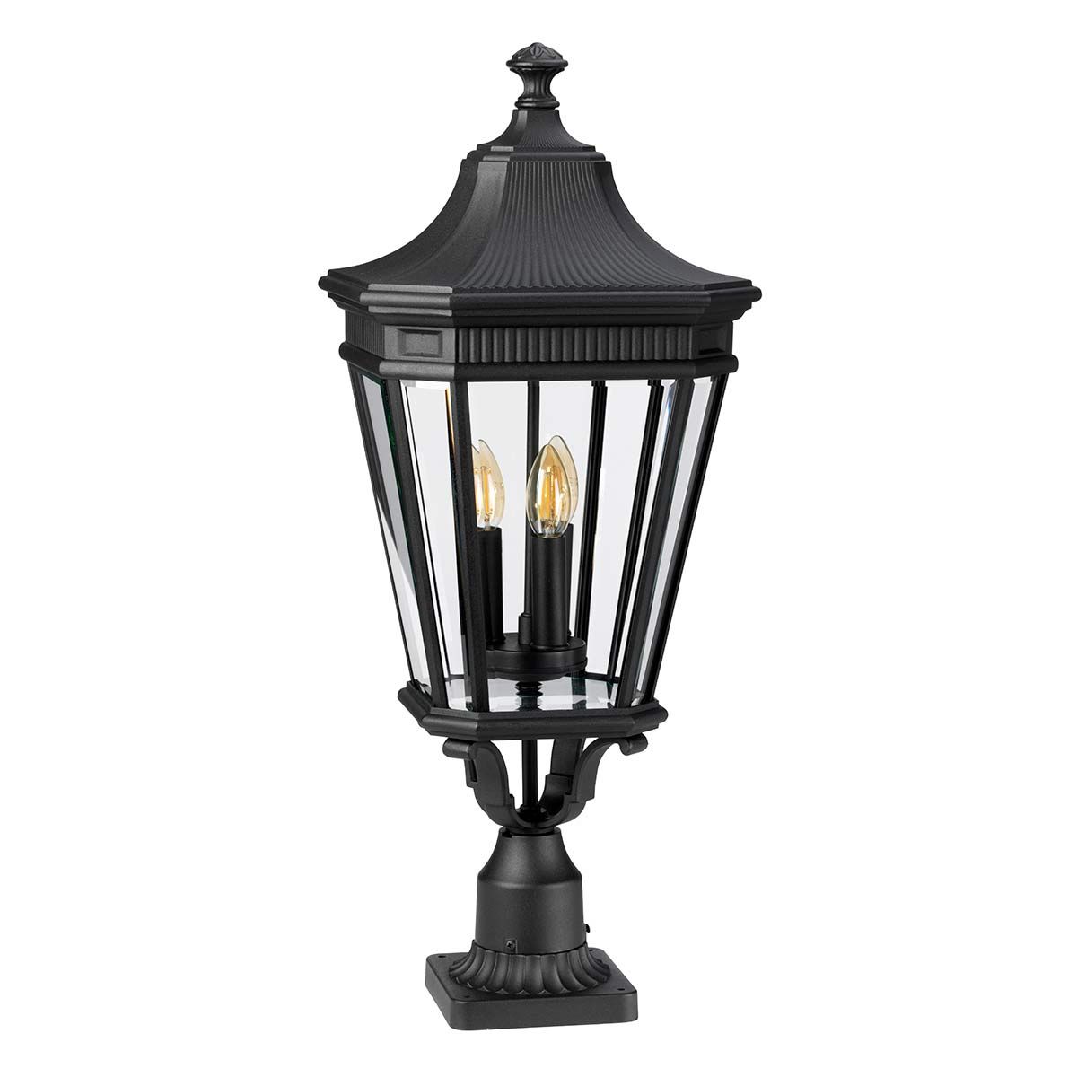 Victorian Elegance: Black Lantern with Ornate Pillar Base
