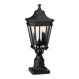 Victorian-Inspired Black Lantern Pedestal with Beveled Glass Details