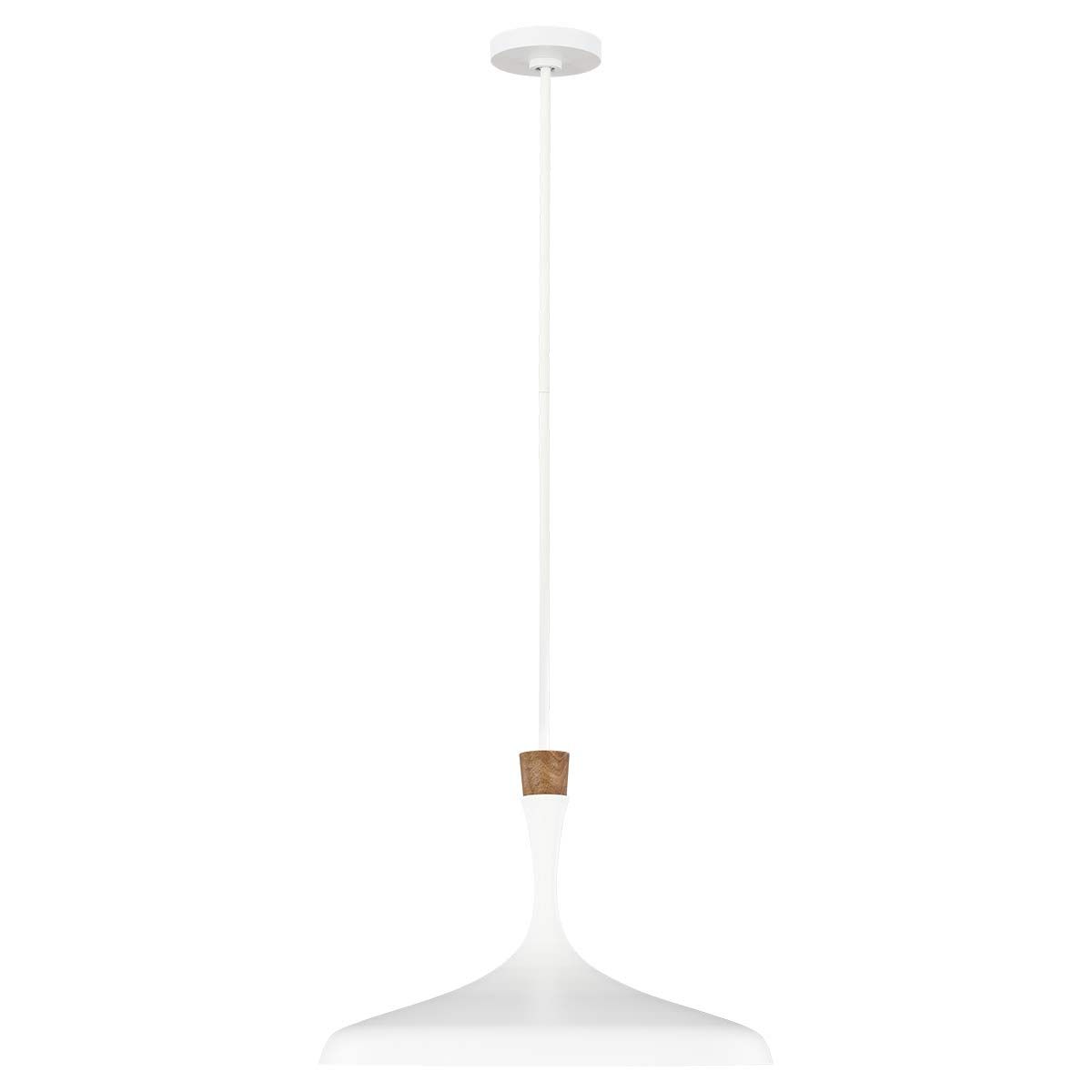 Darwin Pendant Light with Matte White Metal Shade and Natural Wood Accent