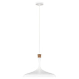 Darwin Pendant Light with Matte White Metal Shade and Natural Wood Accent