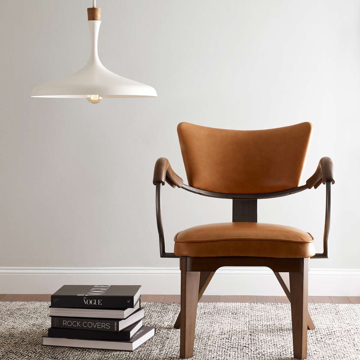 Darwin Pendant Light with Matte White Metal Shade and Natural Wood Accent