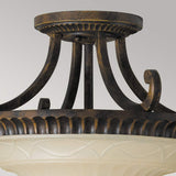 Edwardian Bronze Semi-Flush Ceiling Light with Scavo Glass and Walnut Finish