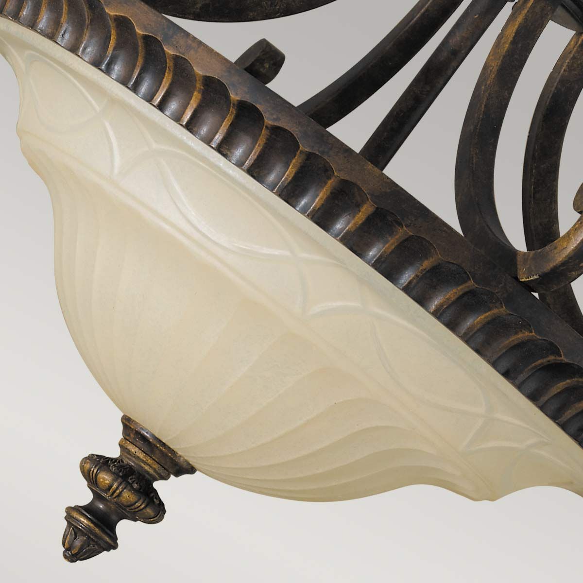 Edwardian Bronze Semi-Flush Ceiling Light with Scavo Glass and Walnut Finish