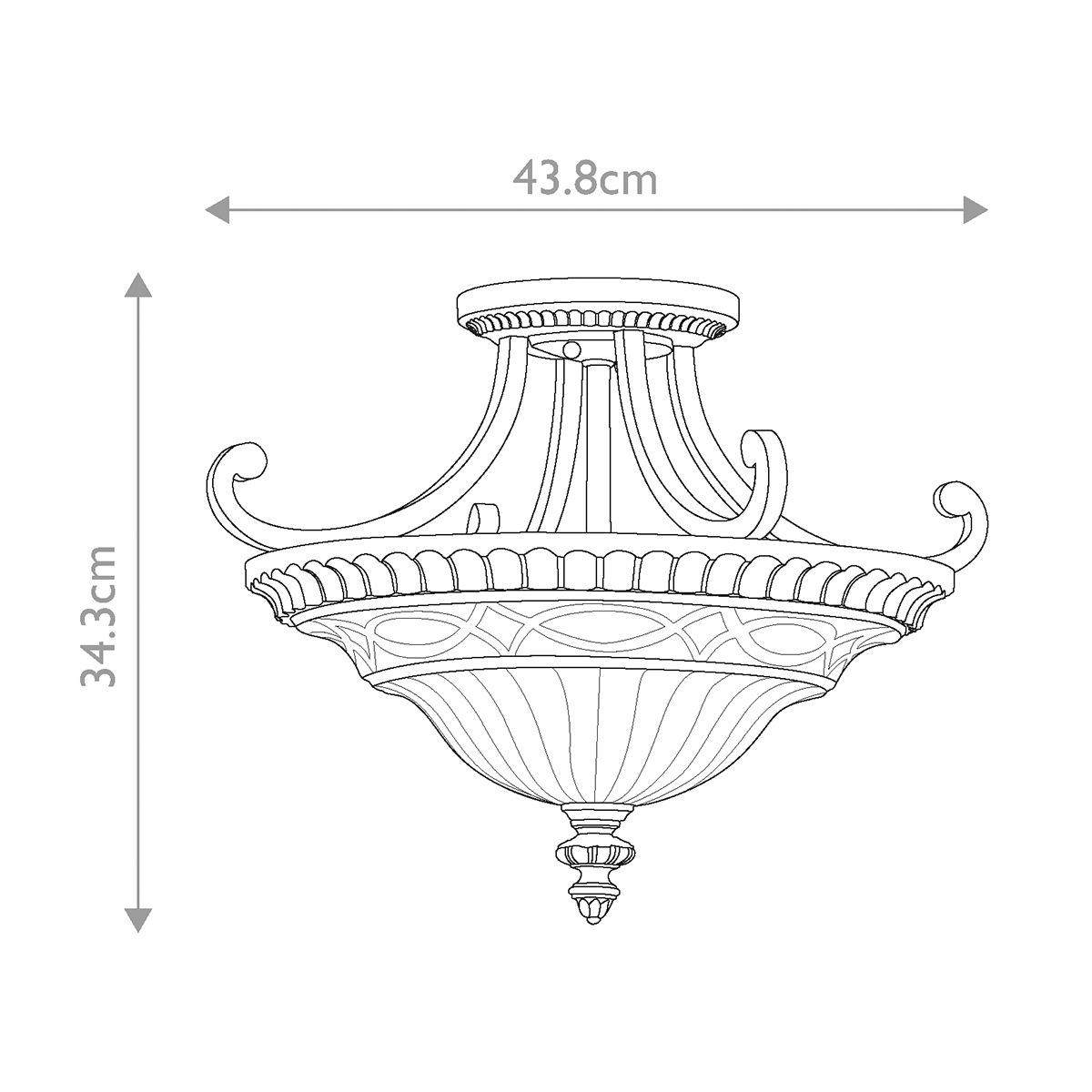 Edwardian Bronze Semi-Flush Ceiling Light with Scavo Glass and Walnut Finish