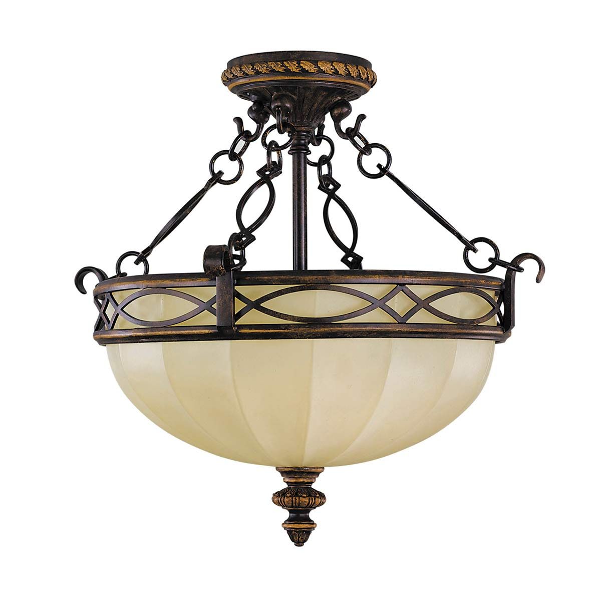 Edwardian Bronze Semi-Flush Ceiling Light with Scavo Glass