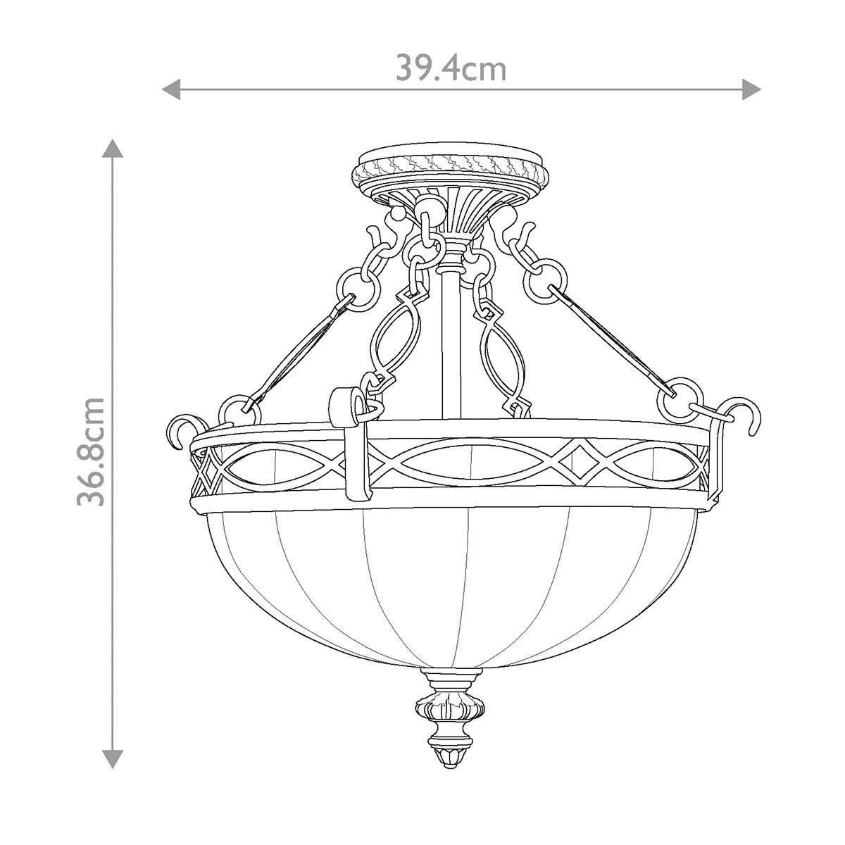 Edwardian Bronze Semi-Flush Ceiling Light with Scavo Glass
