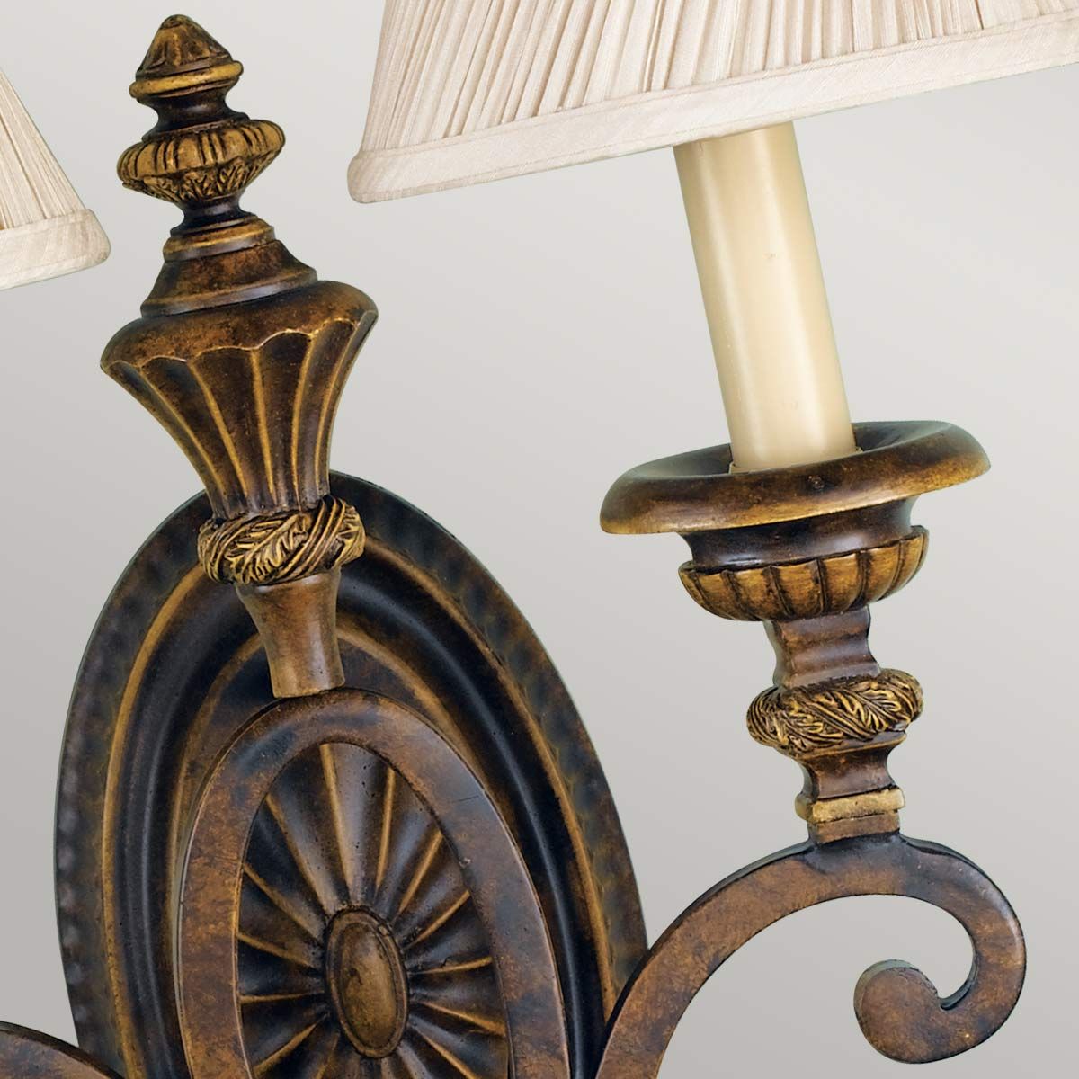 French Georgian Bronze Double Wall Sconce with Twisted Fabric Shades