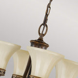 Edwardian-Style Chandelier with Amber Scavo Glass and Walnut Finish