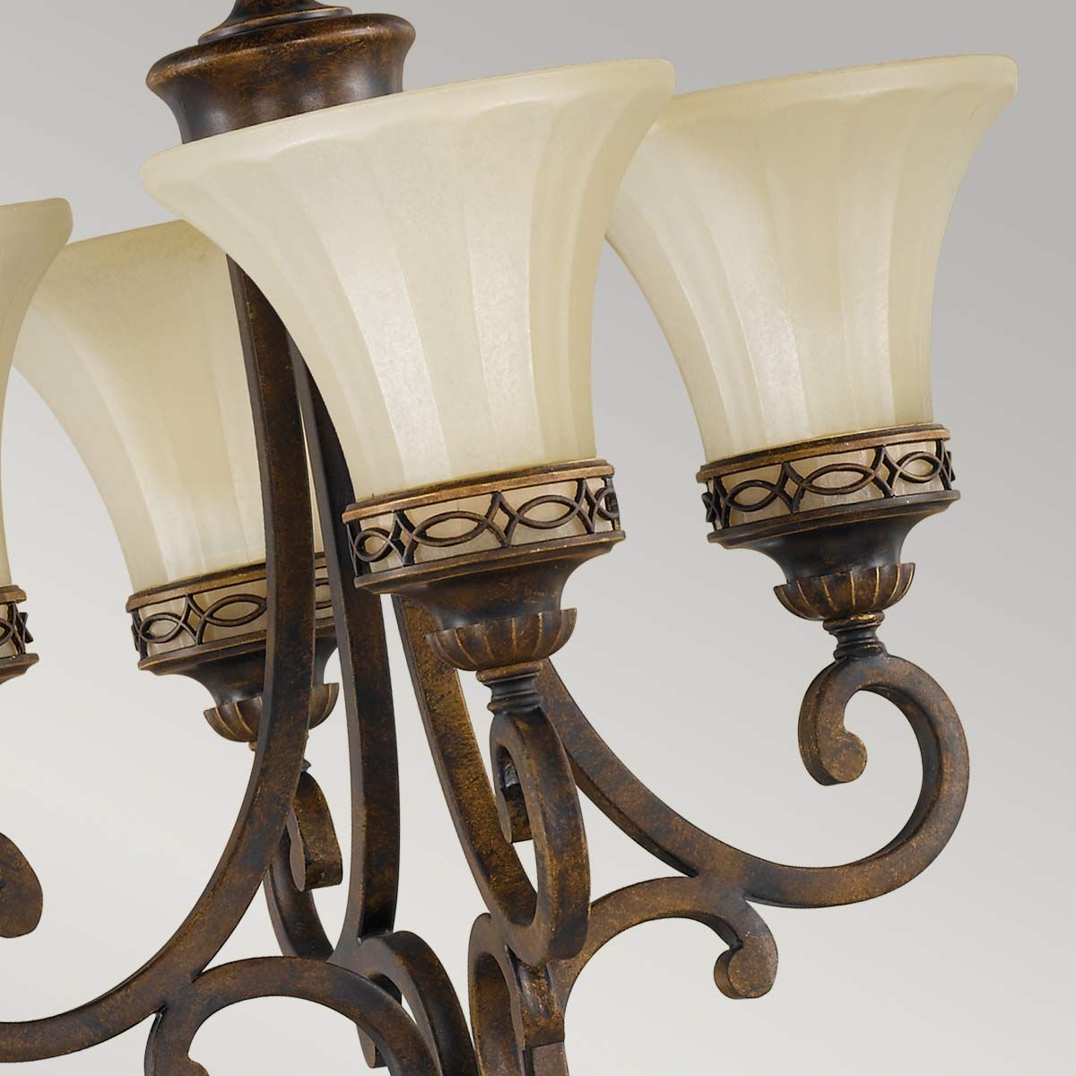 Edwardian-Style Chandelier with Amber Scavo Glass and Walnut Finish
