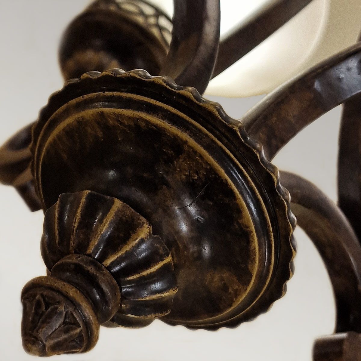 Edwardian-Style Chandelier with Amber Scavo Glass and Walnut Finish