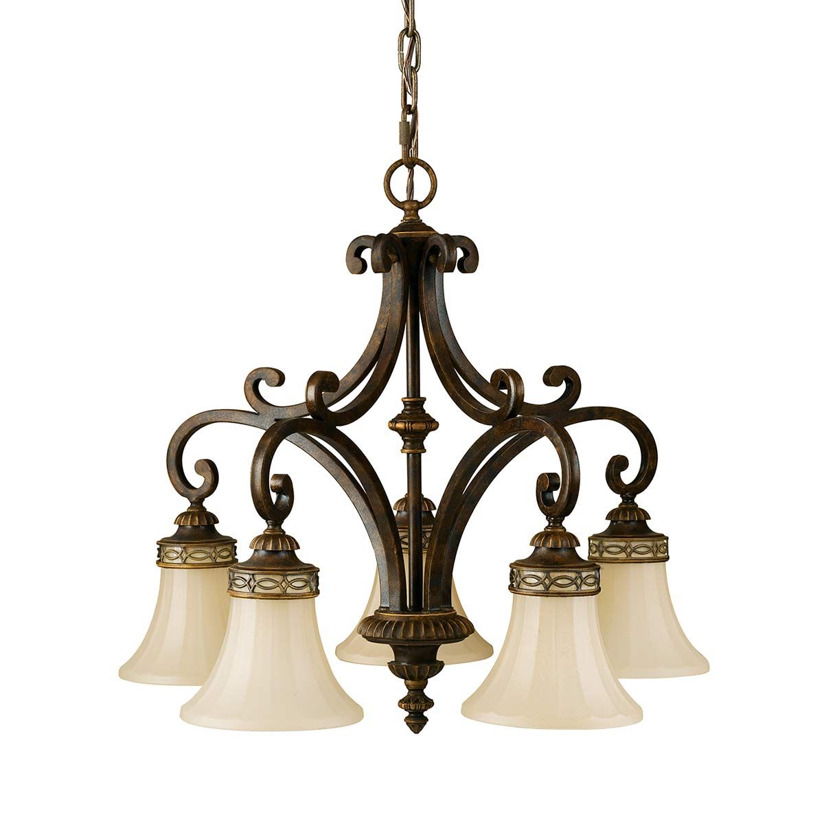 Edwardian Style Bronze Chandelier with Scavo Glass Shades