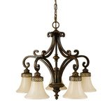 Edwardian Style Bronze Chandelier with Scavo Glass Shades
