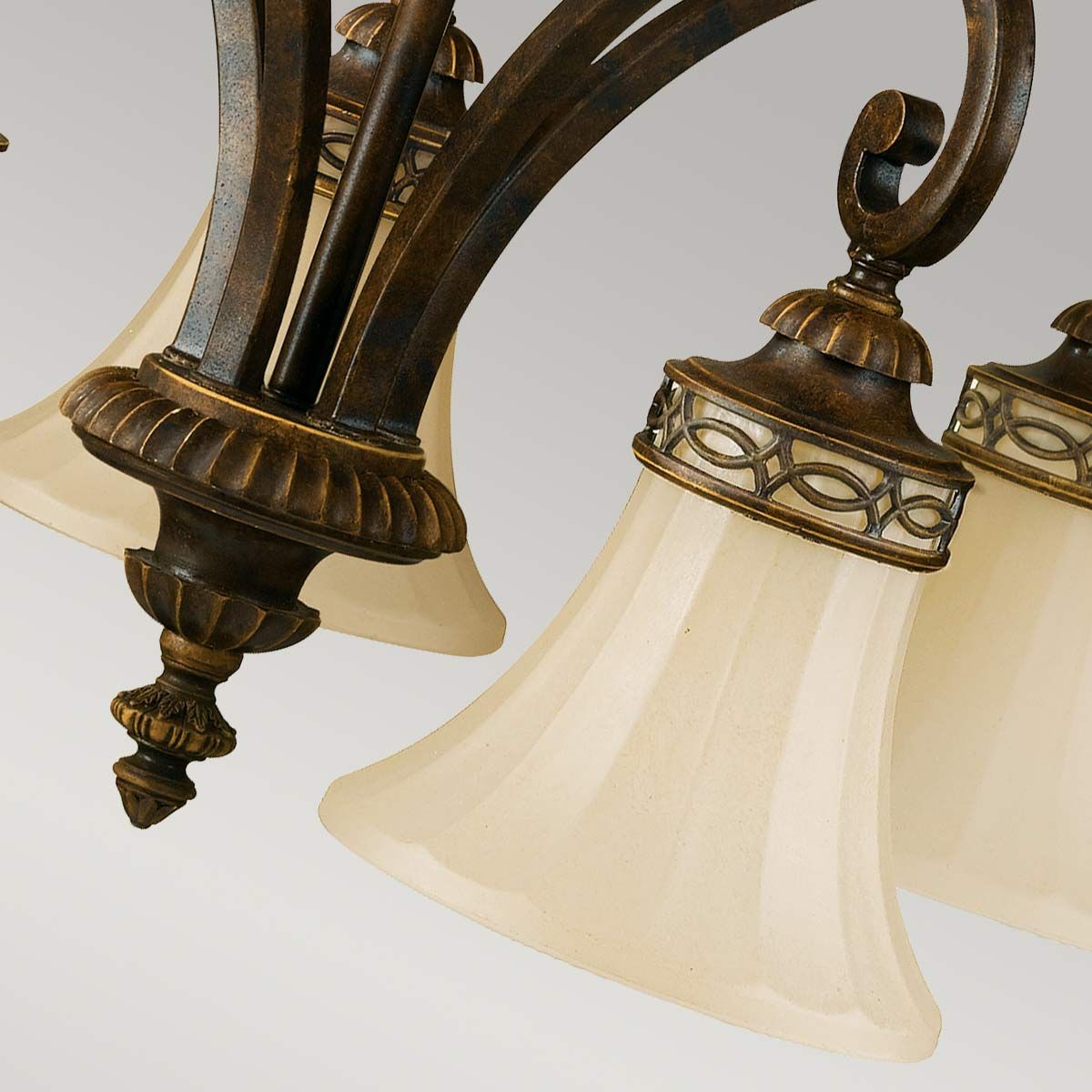 Edwardian Style Bronze Chandelier with Scavo Glass Shades