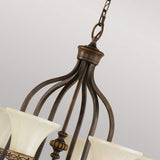 Edwardian-Style 6-Light Walnut Ceiling Chandelier with Amber Scavo Glass Shades