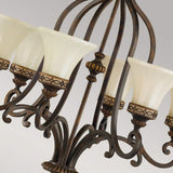 Edwardian-Style 6-Light Walnut Ceiling Chandelier with Amber Scavo Glass Shades