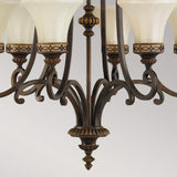 Edwardian-Style 6-Light Walnut Ceiling Chandelier with Amber Scavo Glass Shades