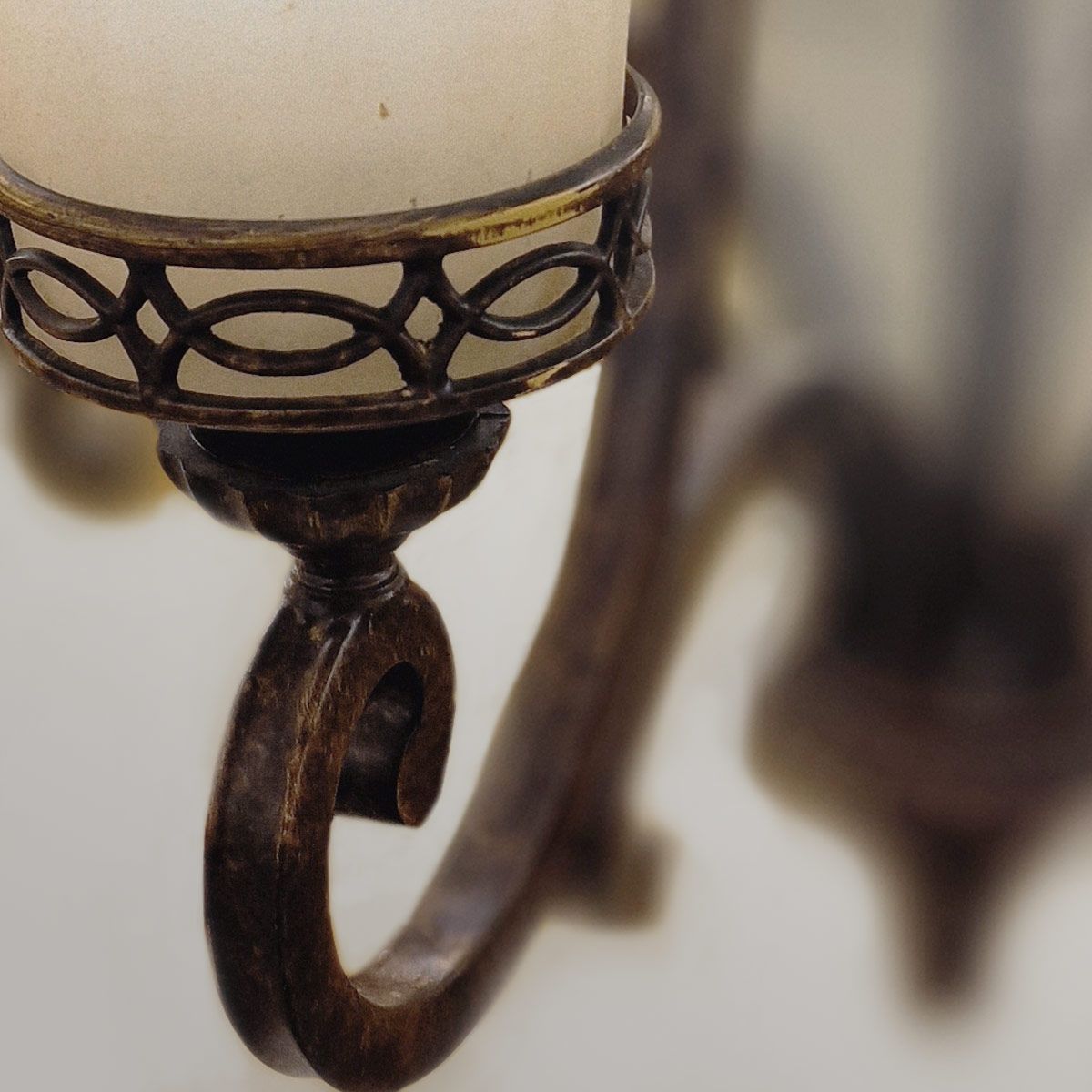 Edwardian-Style 6-Light Walnut Ceiling Chandelier with Amber Scavo Glass Shades