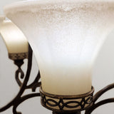 Edwardian-Style 6-Light Walnut Ceiling Chandelier with Amber Scavo Glass Shades