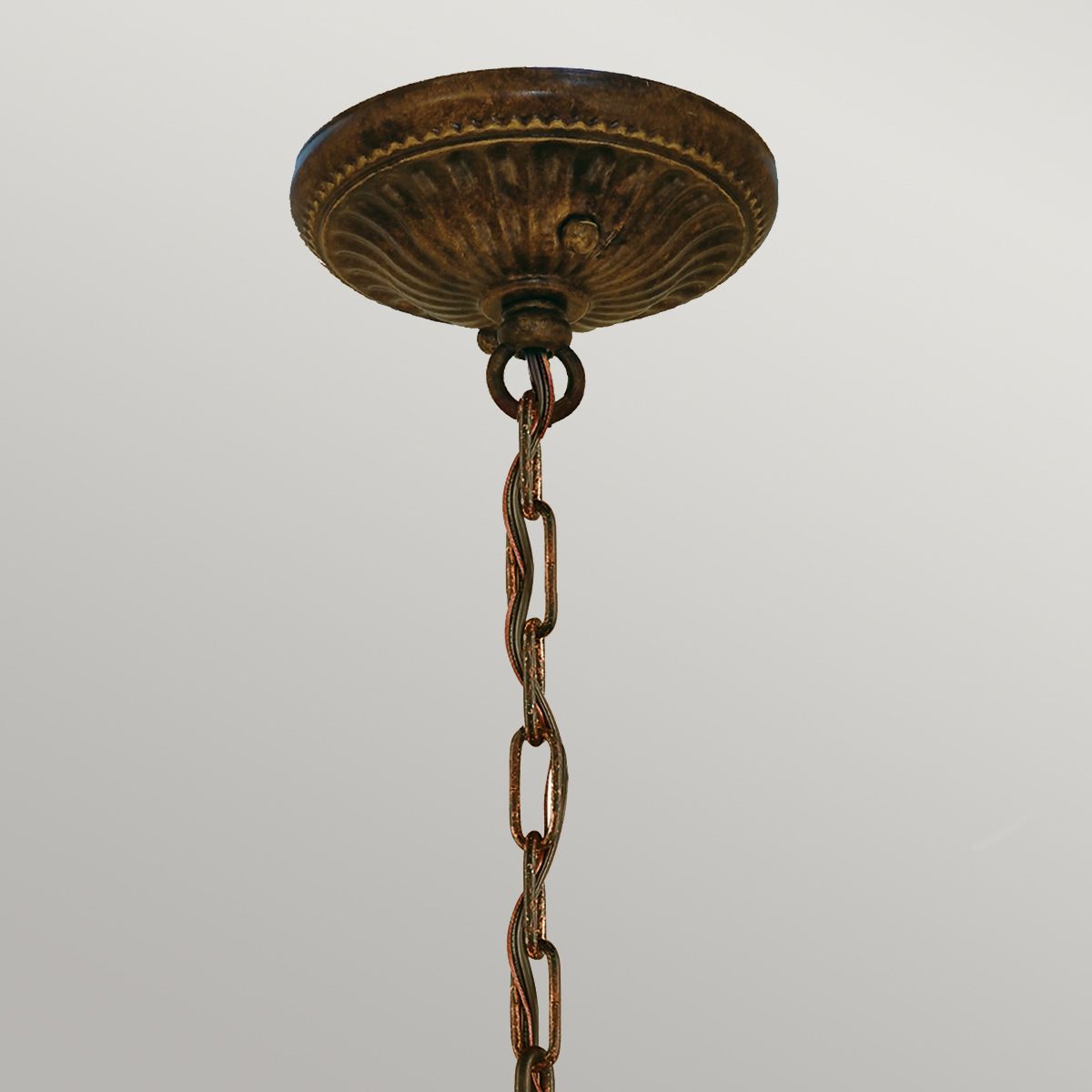 Edwardian-Style 6-Light Walnut Ceiling Chandelier with Amber Scavo Glass Shades