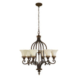 Edwardian-Style 6-Light Walnut Ceiling Chandelier with Amber Scavo Glass Shades