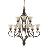Georgian Bronze Twin-Tier Chandelier with Amber Scavo Glass and Walnut Finish