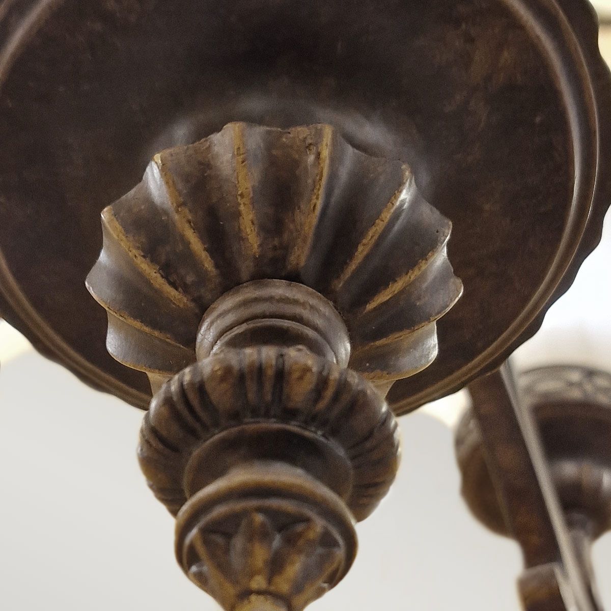 Georgian Bronze Twin-Tier Chandelier with Amber Scavo Glass and Walnut Finish