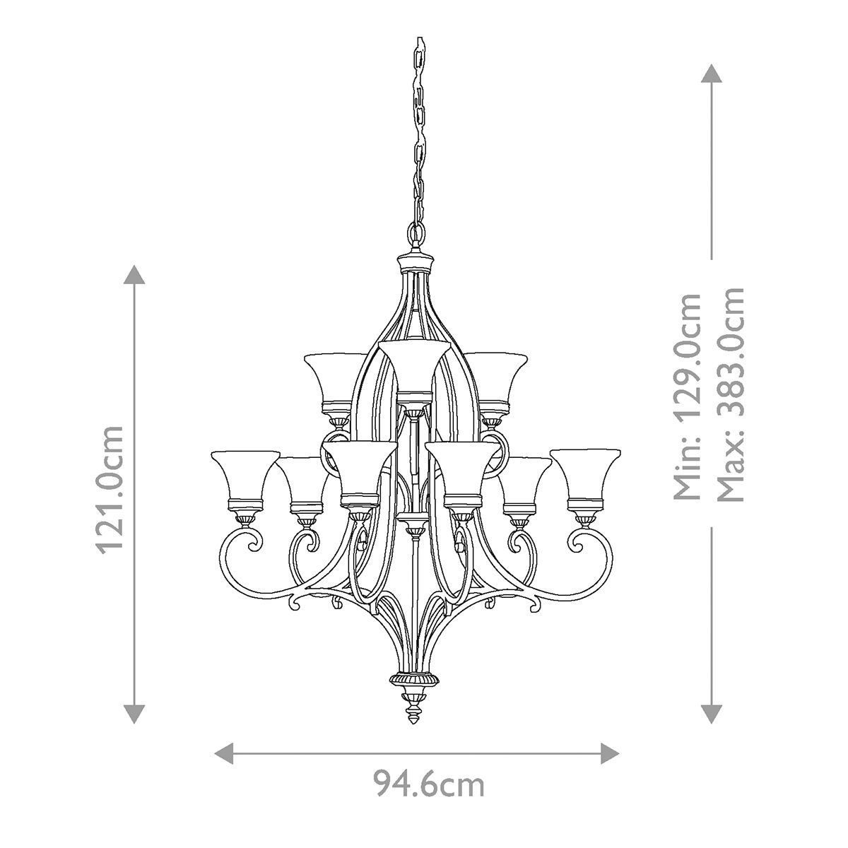 Georgian Bronze Twin-Tier Chandelier with Amber Scavo Glass and Walnut Finish