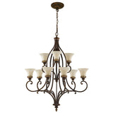 Georgian Bronze Twin-Tier Chandelier with Amber Scavo Glass and Walnut Finish
