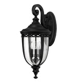 Elegant Black Garden Wall Lantern with Seeded Glass Details