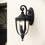 Elegant Black Garden Wall Lantern with Seeded Glass Details