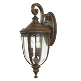 Grand English Bridle Aged Bronze Outdoor Wall Lantern with Seeded Glass