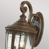 Grand English Bridle Aged Bronze Outdoor Wall Lantern with Seeded Glass