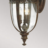 Grand English Bridle Aged Bronze Outdoor Wall Lantern with Seeded Glass