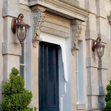 Grand English Bridle Aged Bronze Outdoor Wall Lantern with Seeded Glass