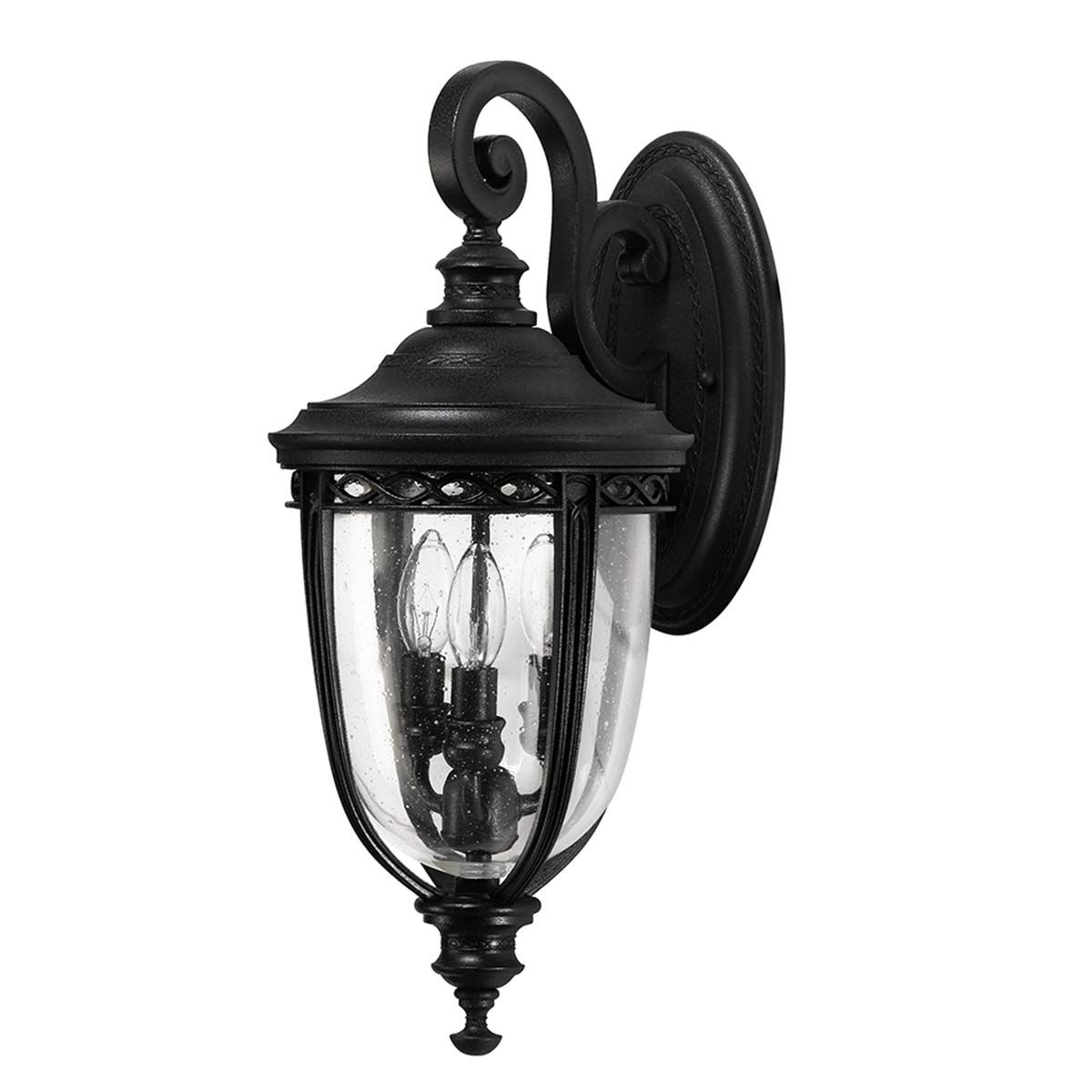 Elegant Black Garden Wall Lantern with Speckled Glass Detail