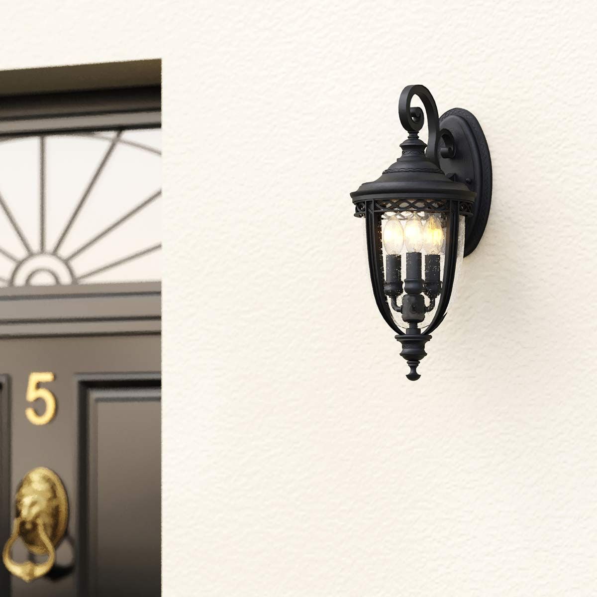 Elegant Black Garden Wall Lantern with Speckled Glass Detail