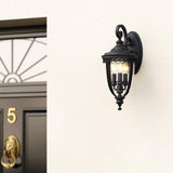 Elegant Black Garden Wall Lantern with Speckled Glass Detail