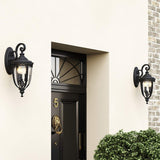 Elegant Black Garden Wall Lantern with Speckled Glass Detail