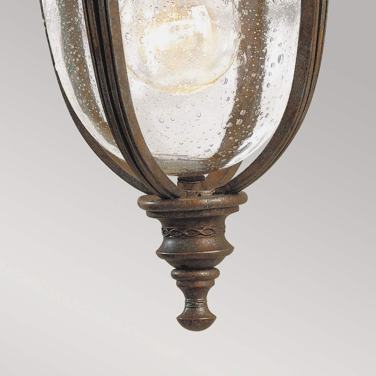 Elegant English Bridle Bronze Garden Lantern with Seeded Glass