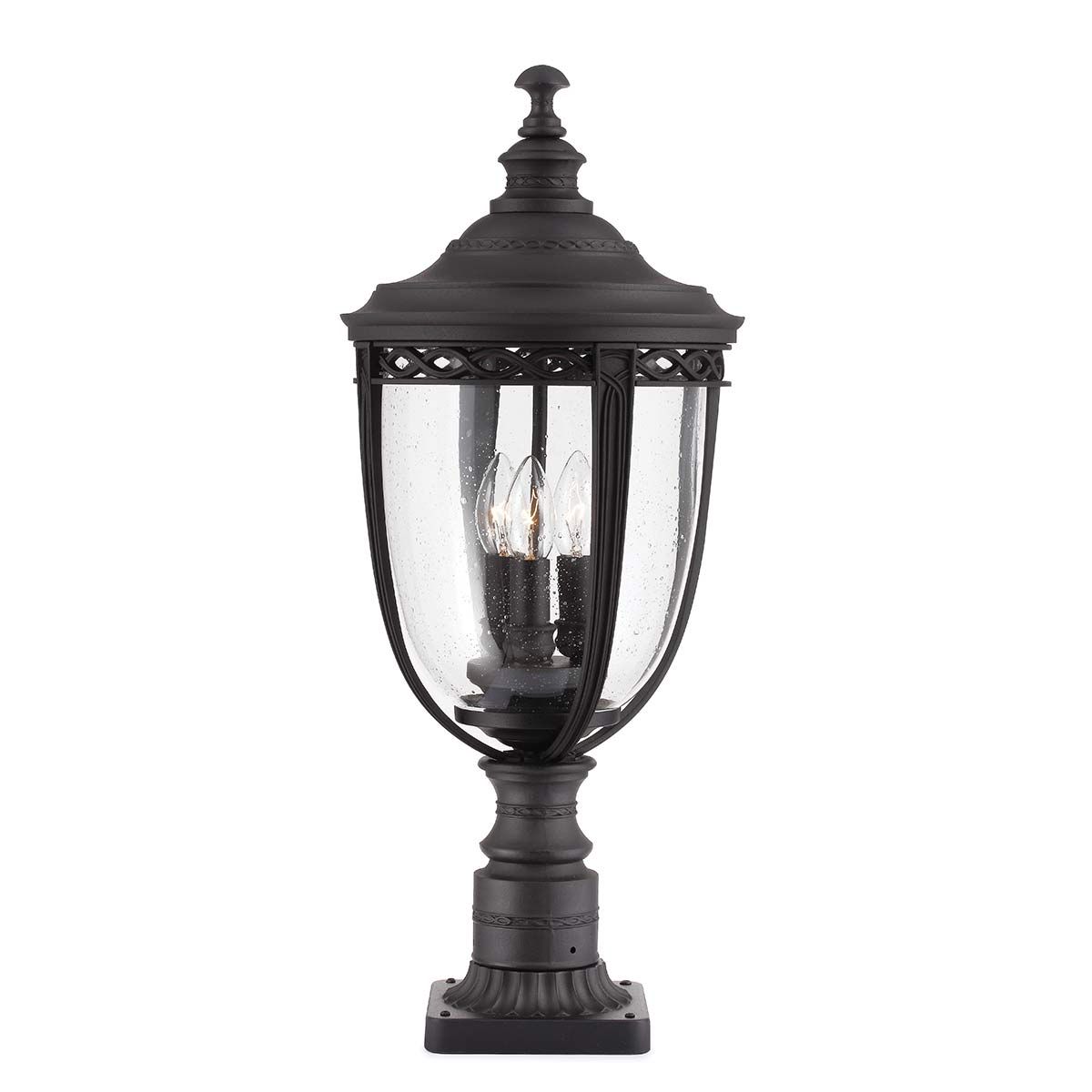 Victorian Black Pedestal Lantern with Seeded Glass Charm