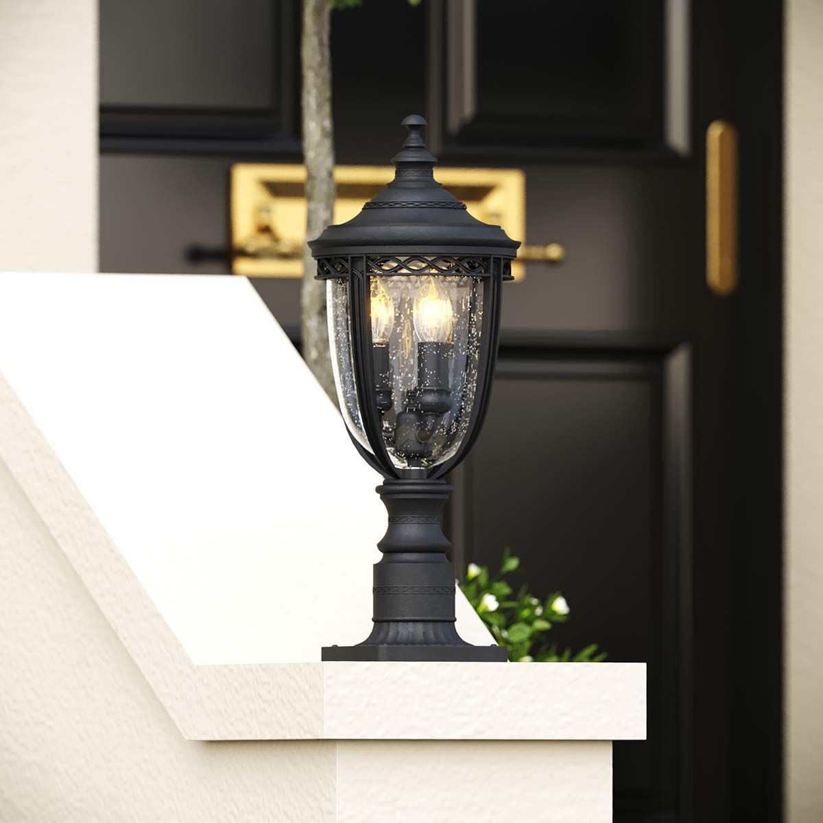 Victorian Black Pillar Lantern Light with English Countryside Charm