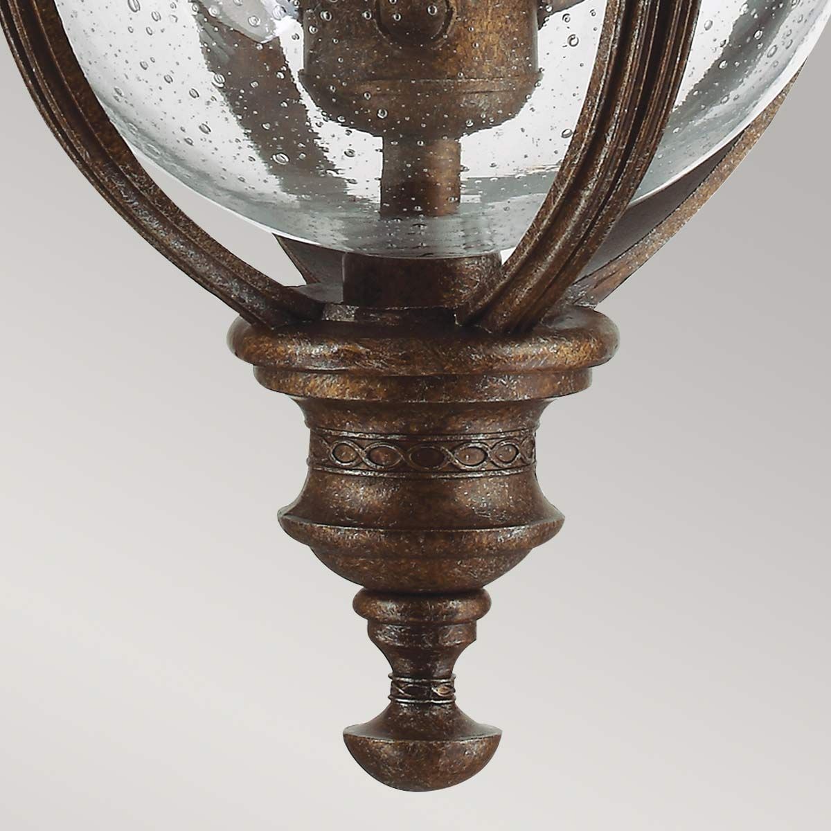 Elegant English Bridle Bronze Hanging Lantern with Seeded Glass