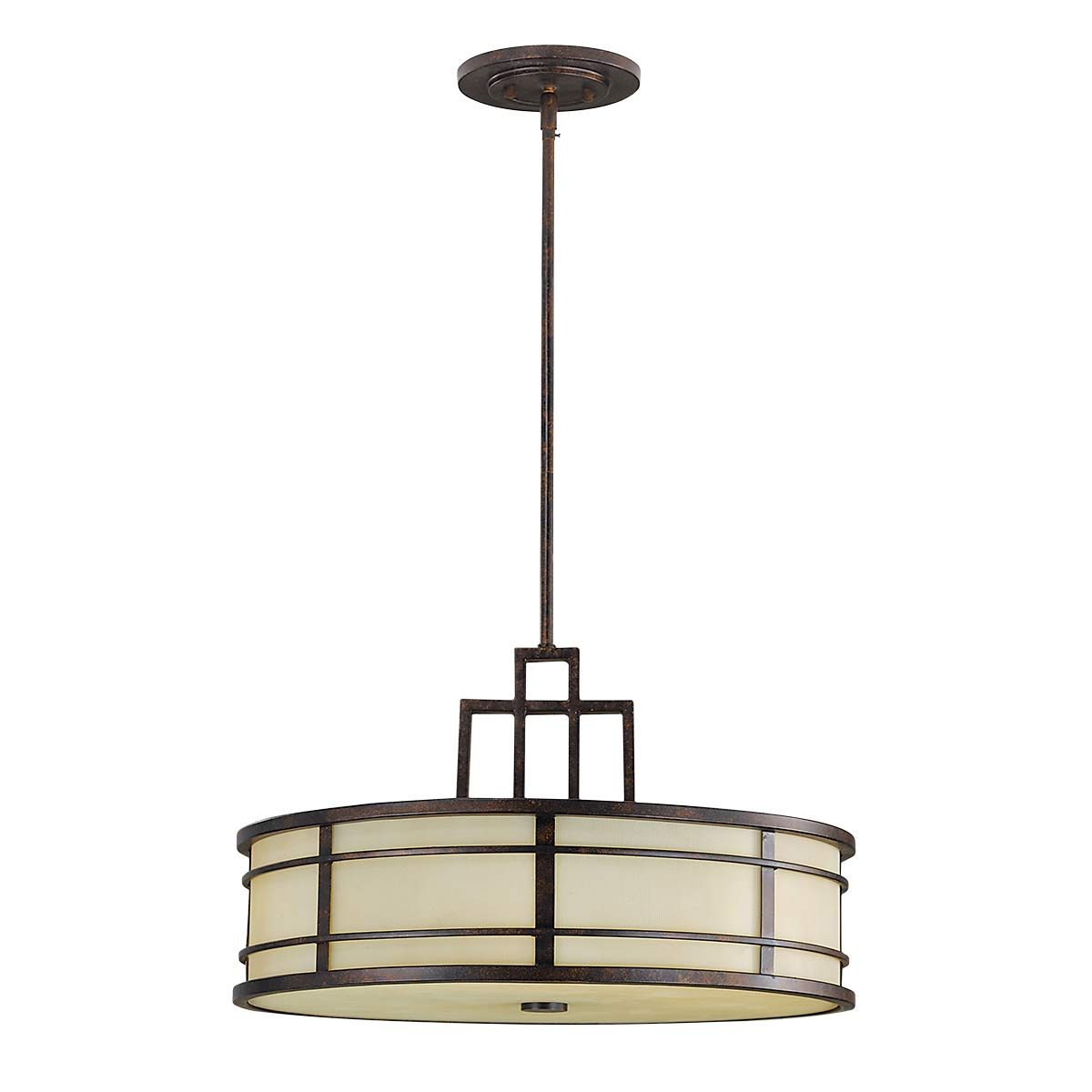 Grecian Bronze Fusion 3-Light Pendant with Amber Ribbed Glass Shades